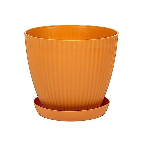 Jardinera Macetas Macetas coloridas y lindas de resina con orificios de drenaje y bandejas Suministros de jardinería Plantas suculentas Flores Plantas verdes Jardineras Interior-exterior(Orange,Grande
