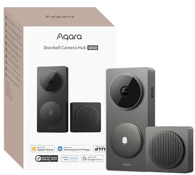 Aqara Smart Doorbell Camera G410 with Chime, 2K, HomeKit Secure Video, 2-Way Audio, Built-in Matter Hub, Wireless/Wired, Supports Apple Home, Alexa, Google, Home Assistant, 2.4G/5GHz Wi-Fi, Grey