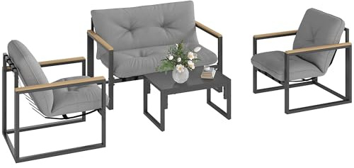 Outsunny Gartenmöbel Set 4 Personen wetterfest Balkonmöbel-Set mit 2er Sofa, Sessel Sitzkissen Beistelltisch Outdoor Sitzgruppe Terrassenmöbel Gartenlounge für Garten Balkon Hellgrau