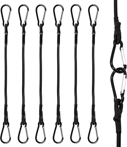 6 Stück Spanngummi mit Karabiner, 30 cm Expander Haken Spanngummi mit Karabiner für Camping, Planen, Zelte, Gepäck, Autos, Fracht Schwarz
