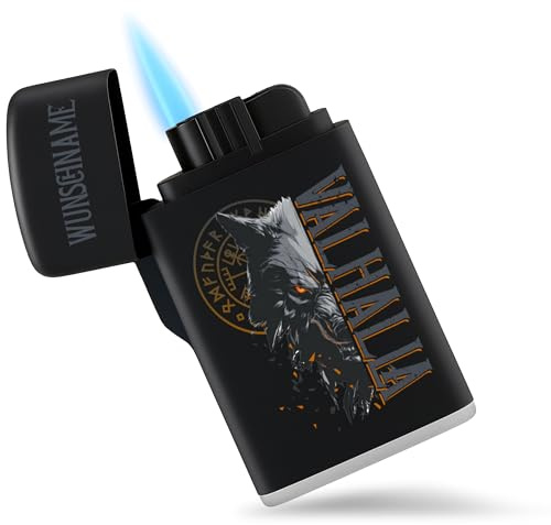 Feuerzeug - & - Valhalla Wolf Sturmfeuerzeug Wikinger Geschenk Vikinger Geschenke Vikings I Walhalla Wölfe Odins I Nordische Mythologie - 6,5 x 4 cm - Schwarz - Viking Lighter Bedruckt