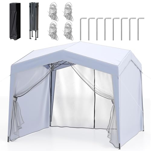 HOMASIS Faltpavillon 3x3 m, Pop up Pavillon mit Rolltasche, 8 Bodennägel & 4 Windseilen, Partyzelt UV-Schutz 50+, Gartenpavillon Gartenzelt Wasserdichter Stabil Winterfest (mit Moskitonetz)