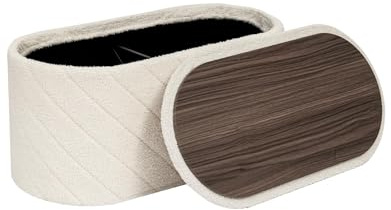 PINPLUS Sitzbank mit Stauraum, Ovale Polsterbank, Klappbarer Fußhocker, Bettbank aus Boucle Stoff, für Schlafzimmer, Wohnzimmer, Weiß, 76x38x38 cm