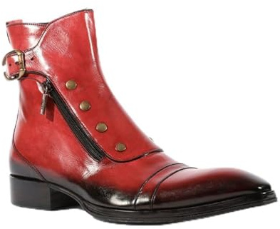 LMUIPMAA Homme Cheville Bottes Fermeture Éclair Bout Pointu Moto Équitation Bottes Boucle Rivet Brogue Bottines,Rouge,43 EU