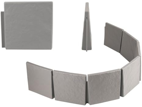 Homeponnew Bordure de retenue de clôture en plastique imitation pierre 3D pour bordure de jardin, gris clair, séparateur de cour, 1 mètre par boîte (5 pièces), montage sans outil