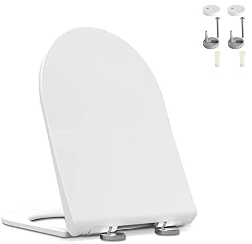 Asiento de inodoro de cierre suave con liberación rápida, tapa de inodoro antigolpes, diseño redondo, fácil de instalar, cómodo asiento de cubeta para mejorar el baño