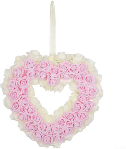 Corona en forma de corazón para decoración de fiesta de San Valentín, boda, fiesta, adorno colgante de puerta de espuma de plástico de 36 cm en rosa rojo o naranja rosa para el hogar, jardín, festival