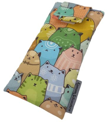 anpassbare Handytasche Stoff mit Klett für SAMSUNG® Galaxy® S23, S22, S21, S20, S10, Note10, S9, S8, S7 edge, A20e, A8, A6 und J7 - gepolstert - KATZEN -