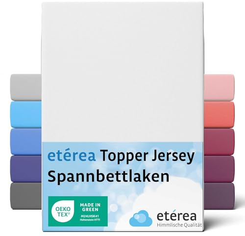 etérea Jersey Topper Spannbettlaken 180x200-200x200 cm Weiss für 5-10 cm Steghöhe 100% Baumwolle - Oekotex Spannbetttuch Matratzen Bett Bezug - Bettlaken 180x200cm - 200x200cm White