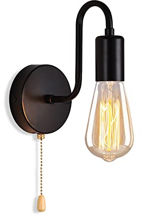 ANKBOY Retro Applique E27 Con Interruttore A Tirante Lampada Da Parete Vintage Industriale Metallo Nero Aplique da Parete Interni Faretti da Muro Corridoio Soggiorno Loft Camera da letto