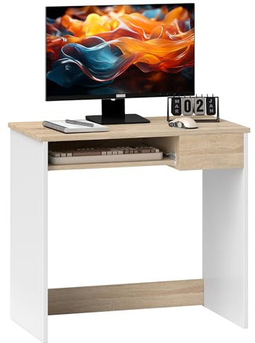 HOMCOM 80cm Compact Computer Desk with Keyboard Tray, Home Office Desk with Drawer for Bedroom Study, Oak