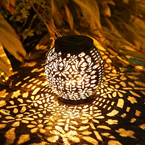 PhilzOps Lanterna Solare da Giardino Esterni, Lampada Solare a Energia Bianco Caldo Impermeabile Lanterne Solari LED Luci per Esterno Patio Giardino Prato Festa Terrazza Natale Orientale Decorazione