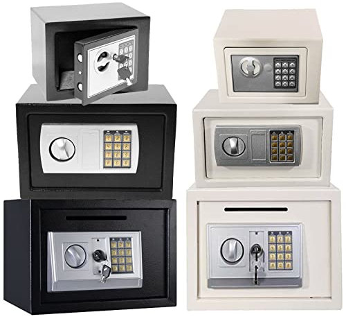 16L White Digital Security Safe Box for Home, Cash Box Safe Fireproof, Electronic Safes Box with Key and Password, Steel Money Storage Safes Protective for Home Hotel, Wall/Surface Mounted