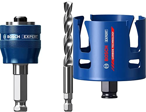 Bosch Professional 1x Expert Power Change Plus Lochsäge-Systemadapter (Ø 7,15 mm) + 1x Expert Construction Material Lochsäge (für Weichholz, Ø 76 mm, Zubehör Schlagbohrmaschine)