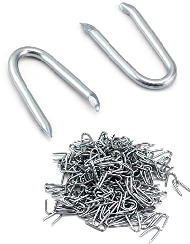 QWORK® Staples Galvanized 24mm, U Nails, Fencing Nails, For Fixed Fencing Wire, Silver, 500g