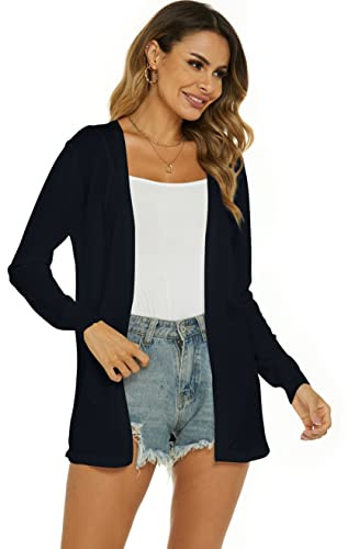 Ietaoo Gilet Long Femme Été Cardigan Veste Tricot Léger Manches Longues Gilet Elégant Ouverte Cardigan Noir L