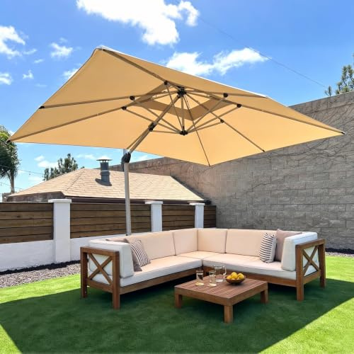 PURPLE LEAF Sombrilla Terraza 3 x 4 m, Sombrillas Grandes, Rectangular de Aluminio, Rotación de 360°, Parasoles Jardín, con Manivela y Protección UV 50+, Caqui