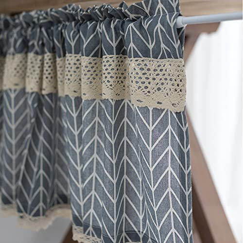 A.Monamour Gardine Scheibengardinen Kurzstores Blickdicht Baumwolle Und Leinen Rhombus Geometrisch Grau Mit Spitze Kurzgardinen Küchengardine Küche Vorhang Fenster Kurz Stores Bistrogardine