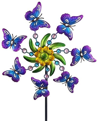COOZZYHOUR 39 Butterfly Wind Spinner for Yard and Garden Stake,Outdoor Metal Windmill,Single Direction Wind Sculptures, Kinetic Windmills for Garden Decorations.