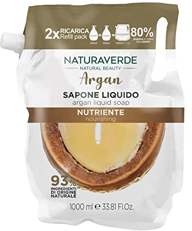 Naturaverde | Natural Beauty - Ricarica Sapone Liquido Argan, Sapone Liquido Mani, Sapone Mani, Sapone Viso, Sapone Mani Ricarica, Sapone Liquido Mani Detergente, Nutriente, 1000ml