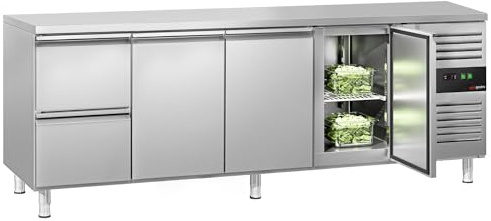 GGM Gastro | KTS227ND#3T#2S | Kühltisch ECO - 2230x700mm - mit 3 Türen - 2 Schubladen