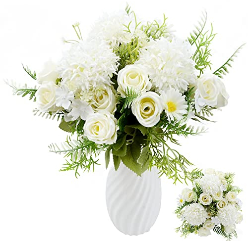 3 Bundles Artificial Flowers Mixed Rose Hydrangea Flower Bouquet Artificial Plants Flowers Decoration Fake Peony Silk Hydrangea Bouquet Decor for Home Wedding Office Table Decoration Gift