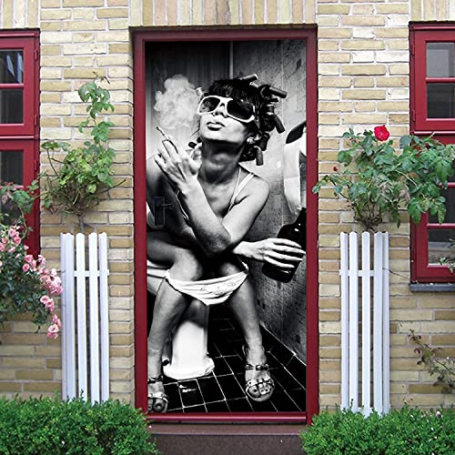 3D Türtapete Selbstklebend Türposter - Graue Rauchende Frau 90 X 200 Cm - Türaufkleber Fototapete Abziehen Und Aufkleben Türfolie Poster Tapete - Kinderzimmer Wohnzimmer Küche Schlafzimmer Tür Fotos
