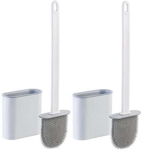 BadeStern WC Bürste Silikon: 2er-Set WC-Silikonbürsten mit atmungsaktivem Bürstenhalter, weiß/grau (WC Garnitur, Toiletten-Bürste, Wandhalterung)