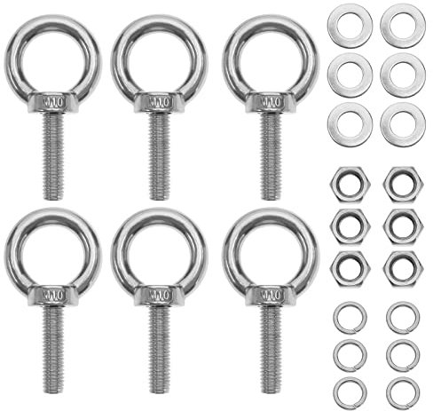be in your mind Lot de 6pcs Boulons à Oeil M10 en Acier Inoxydable 304 avec Écrous de Blocage Rondelles à Ressort Rondelles Plates Boulon à Oeil Robuste pour Bureau à Domicile, Argent