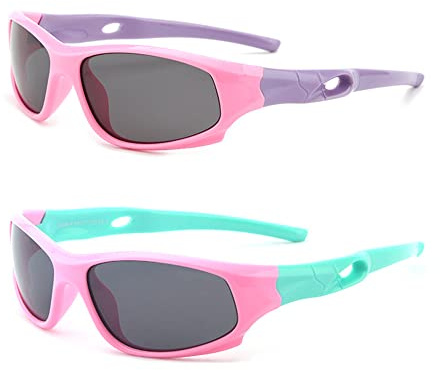 JoXiGo 2Pack Lunettes de Soleil Enfant Sport Polarisées Garçon et Fille (3-12 ans) + Cordons à lunettes + Sac à lunettes