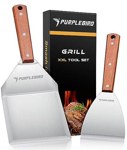 PURPLEBIRD Grillspachtel Set aus Edelstahl, Plancha Spachtels Set mit Groß Grillwender für Smash Burger, Grill Geschenke für Männer