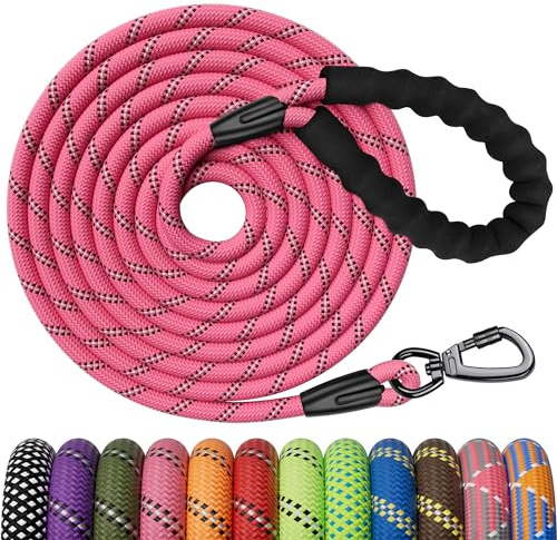 Kdsvakd Rope Dog Lead, Strong Dog Lead With Swivel Lockable Hook And Soft Padded Handle, Durable Dog Leash For Puppy, Small, Medium, Large Dog Camping Walking (Pink A, 10ft)