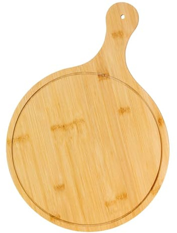 Intirilife Planche à pizza, planche à découper avec poignée et trou pour suspension - Diamètre de 31.5/28.5 cm - Pelle à pizza, Ronde, Plateau de service pour tarte flambée, Fromage, Pain