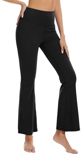 adorence Pantalon Patte d'Éléphant Femme, Pantalon Yoga Femme Fluide Évasé, Bootcut Yoga Pants, High Waist, Casual avec One Pocket, Idéal pour Quotidien et Yoga - Noir,S