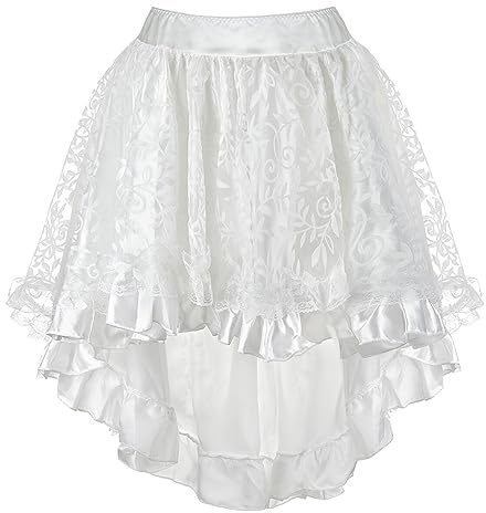 Grebrafan Steampunk Jupe Femme Gothic Asymétrique Dentelle (EUR(32-34) S, Blanc)