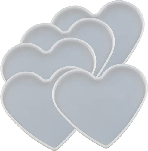 5Pcs Heart Shape Epoxy Mold DIY Resin Casting Heart Base Coaster Silicone Mold, Larger Size 5.9 x 4.4