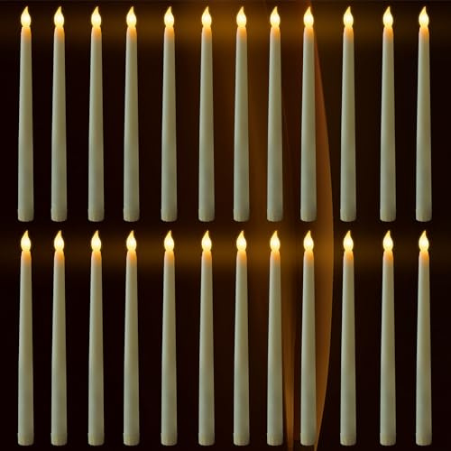 FAEFTY Led Stabkerzen, 24 Stück Elektrische Kerzen, Flammenlose Kerzen Batteriebetriebene, LED Kerzen Flackernde Lang für Weihnachten, Partys, Hochzeit (Elfenbein)