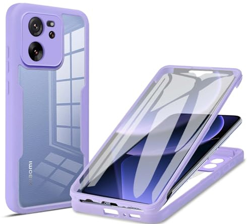 HAOYE Funda para Xiaomi Mi 13T Pro/Xiaomi 13T 5G, 360 ​​Grados Shockproof Transparente Carcasa con Protector de Pantalla, Hard PC y Silicona TPU Tough Case Cover. Púrpura