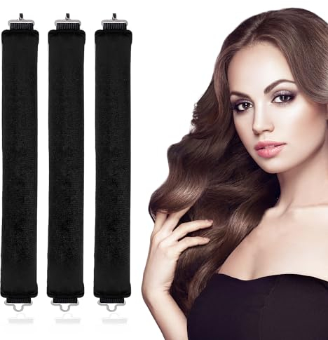 PEUTIER 3pcs Heatless Curling Rollers, Soft Flannel Hair Curler Rods with Hook No Heat Curling Tool Sleep Curling Rods Overnight Heatless Curls Hair Styling Accessories, No Damage Hair (Black)