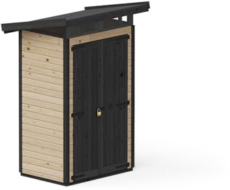 Upyard Abri de Jardin Strongbox S - Robuste Cabane à Outils en Bois avec Fondations Imprégnées et Toit en Plastique Extra-Résistant, 127x87 cm, Marron