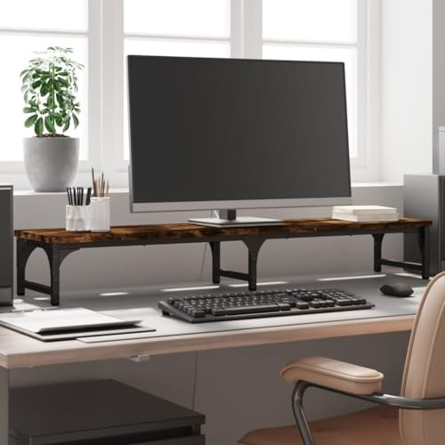 Toshilian Monitorständer, Bildschirmerhöhung, Computerständer für Büro, Monitorständer, geräucherte Eiche, 105 x 23 x 15,5 cm, Holzwerkstoff