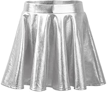 Zaldita Falda de baile para niña, aspecto mojado, corta, brillante, línea A, minifalda plisada, fiesta, actuación en escenarios, fiesta de cumpleaños, plata, 146-152