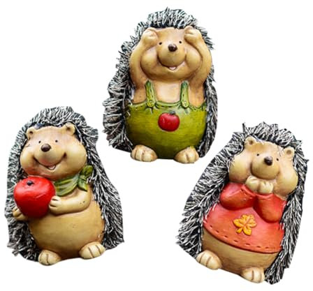 Happyyami 3St Garten-Igel-Skulptur Hofskulptur Gartenzwergstatue Animal Figures gartenskulptur Tier Süße Igelstatue Igelfigur Keramik Dekorationen Zubehör Rasen dreiteiliger Anzug Polyester