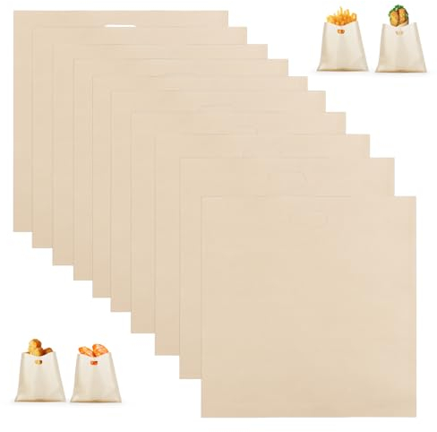 10PCS Bolsa Sandwich Tostadora, 16 x 16,5cm Bolsas para Tostada Antiadherente, Bolsa Tostadora Reutilizable, Bolsa de Sándwich de Teflón Reutilizables, Facil de Limpiar, para Tostar Sandwich Pizza