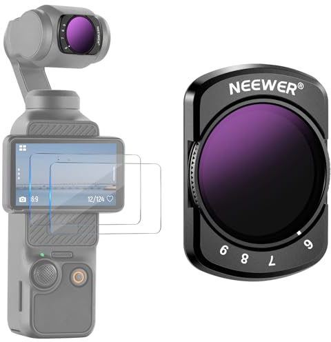 NEEWER ND64-512 Variabler ND Filter Kompat mit DJI Osmo Pocket 3, Magnetisch Filter mit 6-9 begrenzter Blendenstufen mehrfach beschichtetem optischen HD Glas Zubehör/Alrahmen/2 LCD Displayschutzfolien
