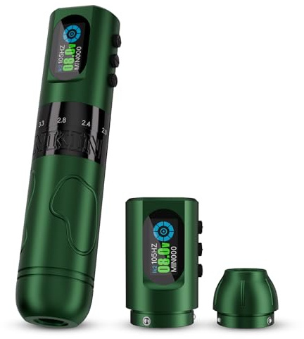 INKin Tattoo Maschine, Tätowiermaschine Wireless mit Verstellbare Anschläg 2,0-4,2mm und OLED Digitalanzeige, Tattoo Maschine Set mit 2 Austauschbaren 1600mAh Batterien für Langzeitarbeit – INKflexo