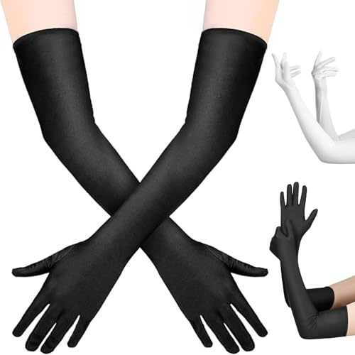 XIMKONTER 2 Paires Gants Longs Femme, Gant de Soirée Femme, Gants Los Angeles, Extra Longs, Tissu Satiné pour Mariage Soirée Opéra Taille Élastique