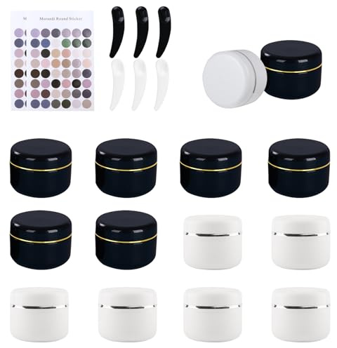 Niaciswe Cremedose Leer 50Ml 14 Stück Weiß Leer Tiegel 50Ml Tiegel Döschen Cremedose Leer Runde Lippenbalsam Tiegel 50 ml Kosmetikdosen Leerdose Creme Dosen zum Befüllen mit Spateln und Etiketten