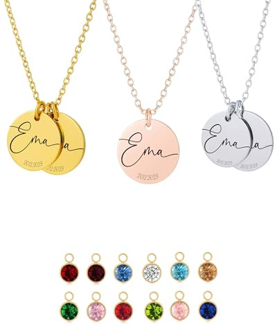 XELLENZ- Edelstahl Namenskette – Halskette Damen mit Monatsstein, wasserfest & verstellbar – Liebevoll personalisierte Geschenke für Frauen, Weihnachtsgeschenke für Beste Freundin, Mama [Roségold]