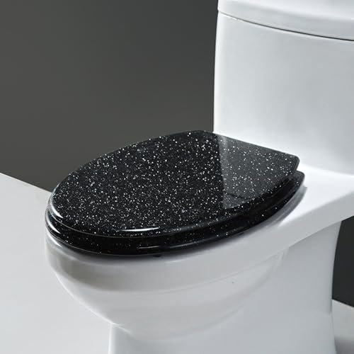 D,Glitzer WC-Sitz, Transparenter Toilettensitz mit Absenkautomatik, WC-Deckel mit Scharniere aus Edelstahl, Runder Toilettendeckel aus Harz, Schnellverschluss, Einfach zu Reinigen, 42x36cm
